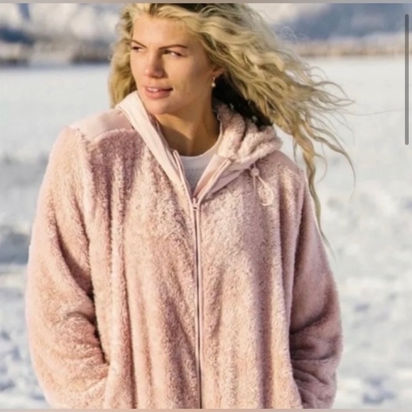 RETIRED ZYIA  BLUSH COLORED SHERPA zipper Lined pockets JACKET SZ LG EUC - Picture 5 of 6